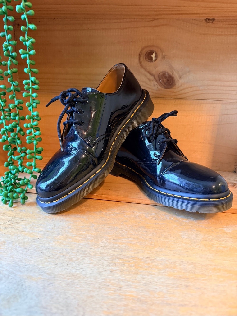 Dr. Martens Women's Black Patent Leather 3-Eye Oxford Shoes